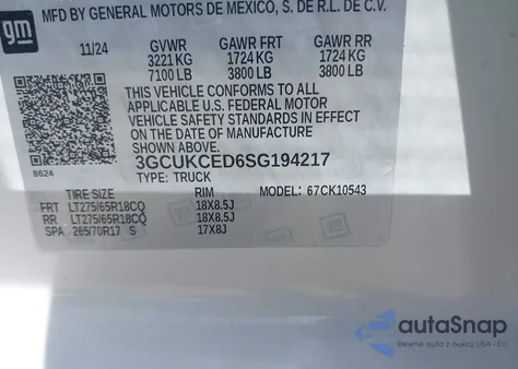 2025 Chevrolet Silverado 1500 4Wd Short Bed Custom Trail Boss from USA, damaged, VIN 3GCUKCED6SG194217